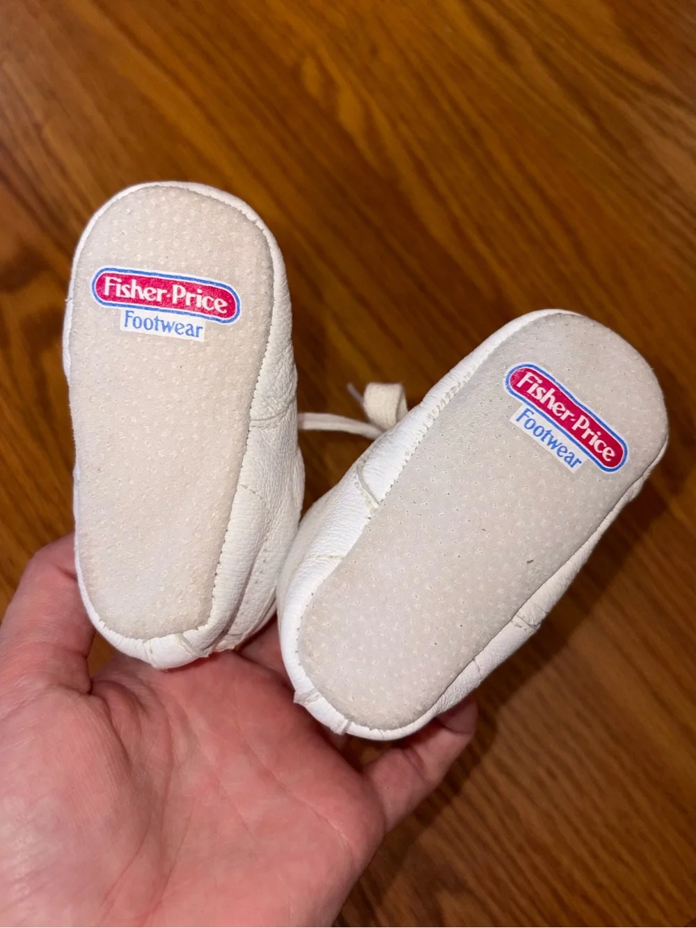 Vintage Fisher-Price White Baby Lace-Up Soft Sole Shoes
